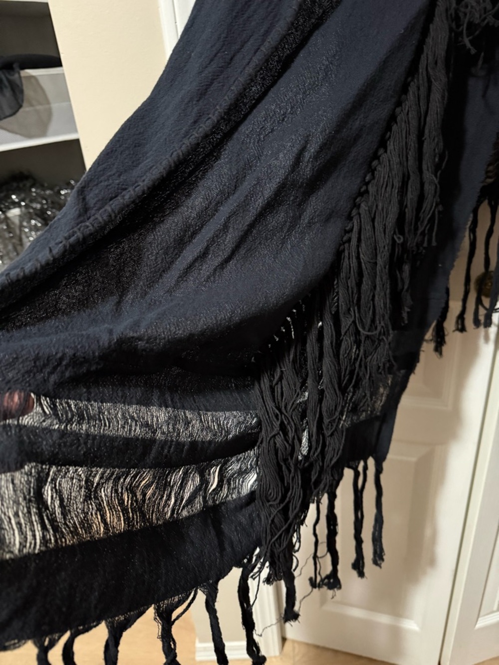 AYA Sacred Wear Black Boho Poncho Long Boho Cardigan Coverup Robe Handmade - Picture 4 of 16